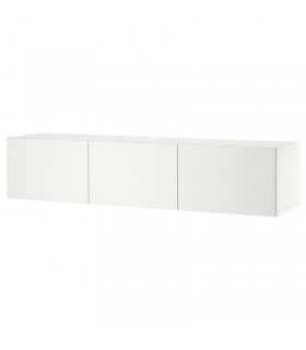 میز تلویزیون دیواری سه درب ایکیا مدل BESTA Laxviken بدنه ساده درب طرح دار برجسته رنگ سفید عرض 180 سانتیمتر