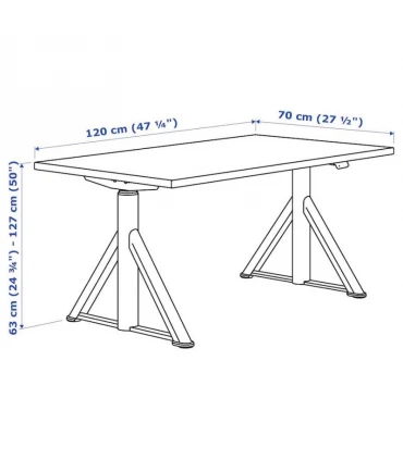 میز اداری قابل تنظیم برقی ایکیا مدل IDASEN طول 120 سانتیمتر رنگ پایه خاکستری تیره صفحه مشکی
