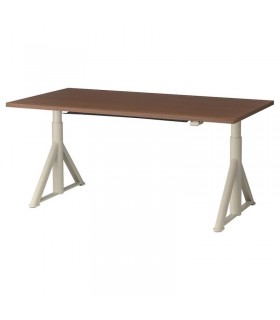 میز اداری قابل تنظیم برقی ایکیا مدل IDASEN طول 160 سانتیمتر رنگ پایه بژ صفحه قهوه ای