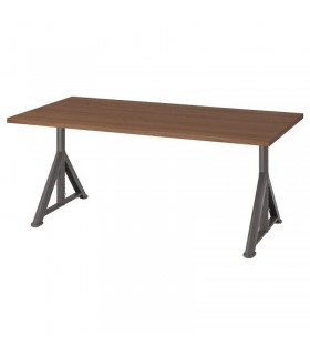 میز اداری قابل تنظیم ایکیا مدل IDASEN طول 160 سانتیمتر رنگ پایه خاکستری تیره صفحه قهوه ای