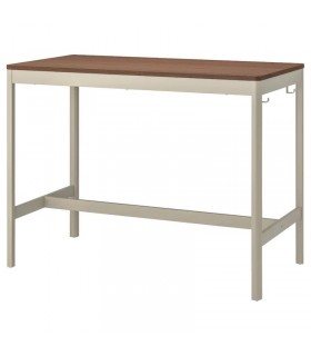 میز کار/جلسه ایکیا مدل IDASEN رنگ پایه بژ صفحه قهوه ای ارتفاع بلند 105 سانتیمتر