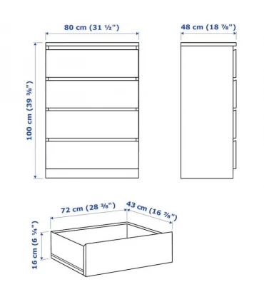 دراور 4 کشو ایکیا مدل مدل MALM رنگ قهوه ای تیره 100×80 سانتیمتر