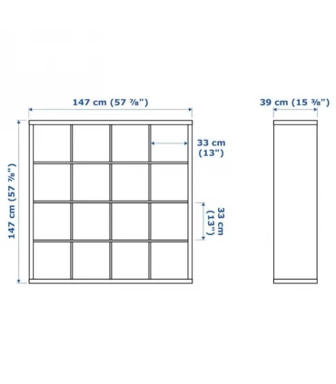 کتابخانه 4 در 4 ایکیا مدل KALLAX بهمراه 4 باکس ابعاد 147×147 سانتیمتر رنگ قهوه ای تیره