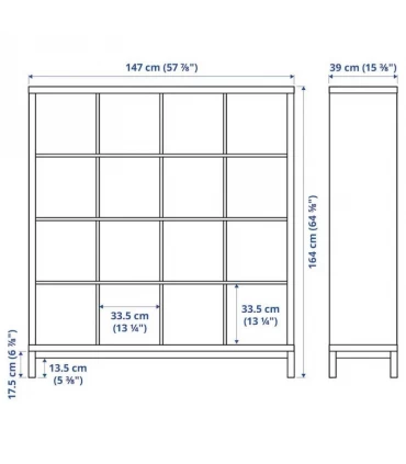 قفسه 4 در 4 ایکیا مدل KALLAX بهمراه پایه ابعاد 164×147 سانتیمتر رنگ گردویی/سفید