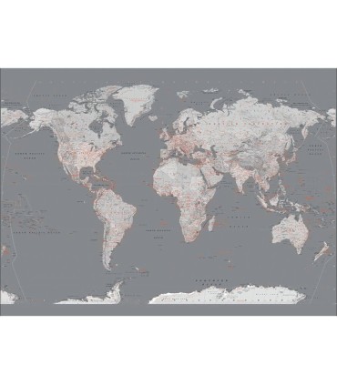 پوستر دیواری 4 تکه طرح نقشه جهان با زمینه نقره ای 1WALL مدل W4PL-SILVERMAP-001