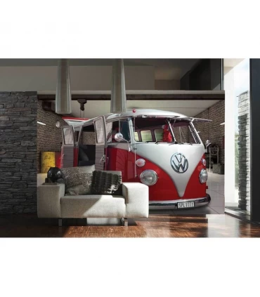 پوستر دیواری 4 تکه طرح ماشین فولکش واگن ون سفید و قرمز 1WALL مدل W4PL-VW-003