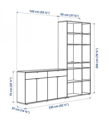 مجموعه بوفه به همراه کتابخانه ایکیا مدل VIHALS ابعاد 200×235 سانتیمتر رنگ سفید