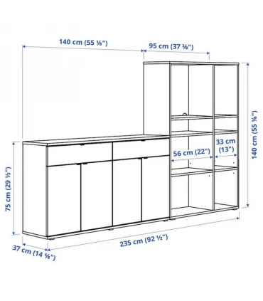 مجموعه بوفه به همراه کتابخانه ایکیا مدل VIHALS ابعاد 140×235 سانتیمتر رنگ سفید