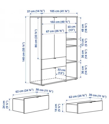 کمد لباس به همراه قفسه ایکیا مدل VIHALS ابعاد 140×105 سانتیمتر رنگ سفید