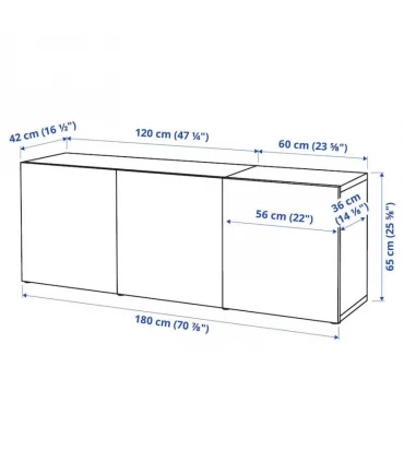 بوفه 3 درب ایکیا مدل BESTA با درب Laxviken عرض 180 سانتیمتر رنگ سفید مات