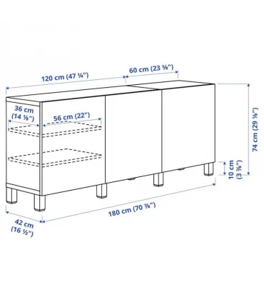 بوفه 3 درب ایکیا مدل BESTA با درب Bjorkoviken/Stubbarp عرض 180 سانتیمتر رنگ قهوه ای تیره طرح چوب/روکش بلوط