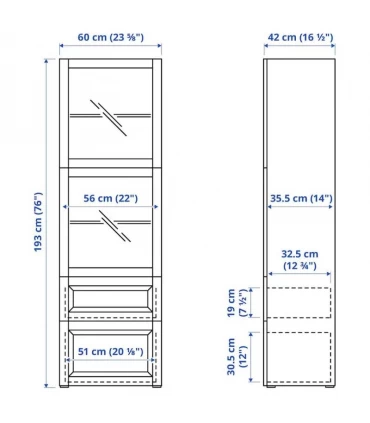 ویترین ایستاده 4 طبقه ایکیا مدل BESTA  با درب شیشه ای Selsviken ارتفاع 193 سانتیمتر رنگ قهوه ای تیره/هایگلاس مشکی/شیشه شفاف