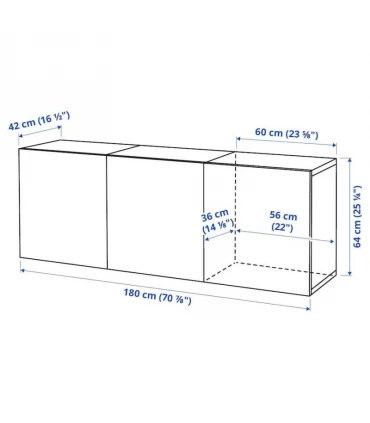میز کنسول دیواری 3 درب ایکیا مدل BESTA با درب Vasterviken عرض 180 سانتیمتر رنگ سفید/خاکستری تیره