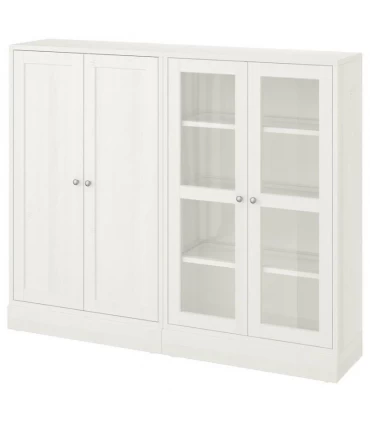 مجموعه کمد درب شیشه ای و چوبی ایکیا مدل HAVSTA ابعاد 134×162 سانتیمتر رنگ سفید