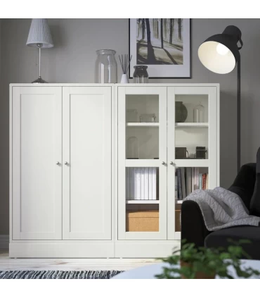 مجموعه کمد درب شیشه ای و چوبی ایکیا مدل HAVSTA ابعاد 134×162 سانتیمتر رنگ سفید