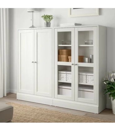 مجموعه کمد درب شیشه ای و چوبی ایکیا مدل HAVSTA ابعاد 134×162 سانتیمتر رنگ سفید