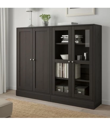 مجموعه کمد درب شیشه ای و چوبی ایکیا مدل HAVSTA ابعاد 134×162 سانتیمتر رنگ قهوه ای تیره
