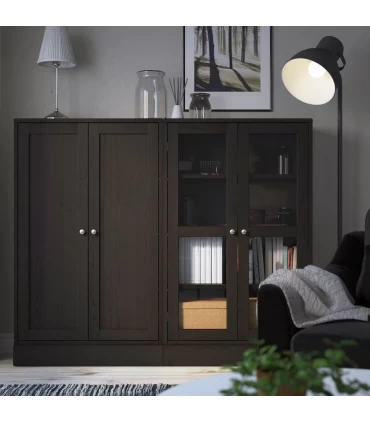 مجموعه کمد درب شیشه ای و چوبی ایکیا مدل HAVSTA ابعاد 134×162 سانتیمتر رنگ قهوه ای تیره