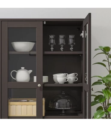 مجموعه کمد درب شیشه ای و چوبی ایکیا مدل HAVSTA ابعاد 134×162 سانتیمتر رنگ قهوه ای تیره