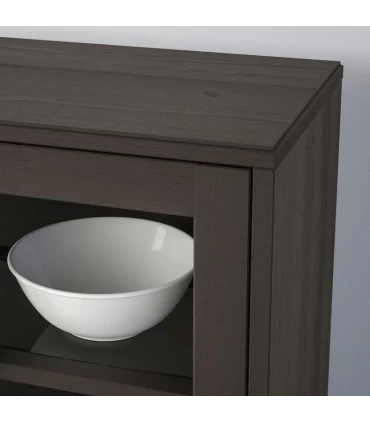 مجموعه کمد درب شیشه ای و چوبی ایکیا مدل HAVSTA ابعاد 134×162 سانتیمتر رنگ قهوه ای تیره
