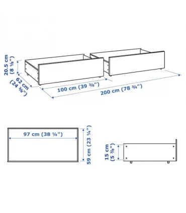 کشو زیر تخت ایکیا مدل MALM عرض کلی 200 سانتیمتر رنگ سفید پک 2 عددی