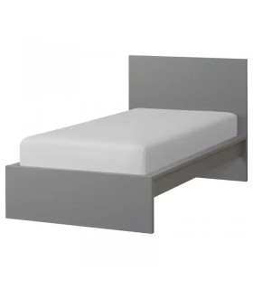 تختخواب یک نفره ایکیا مدل MALM بهمراه کفی Leirsund عرض 90 سانتیمتر رنگ خاکستری روکش چوب طبیعی