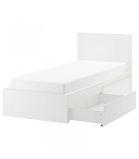 تختخواب یک نفره ایکیا مدل MALM بهمراه 2 عدد کشو و کفی Luroy عرض 90 سانتیمتر رنگ سفید
