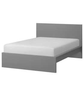 تختخواب دو نفره ایکیا مدل MALM بهمراه کفی Lonset عرض 140 سانتیمتر رنگ خاکستری روکش طبیعی چوب