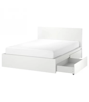 تختخواب دو نفره ایکیا مدل MALM بهمراه 2 عدد کشو و کفی Leirsund عرض 140 سانتیمتر رنگ سفید