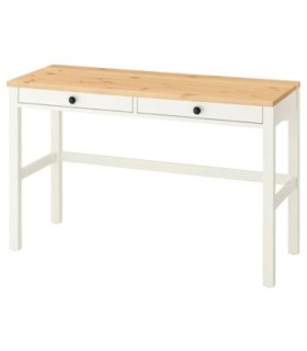 میز تحریر ایکیا مدل HEMNES اندازه 47×120 سانتیمتر، رنگ بدنه سفید صفحه چوب کاج