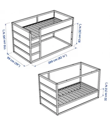 تختخواب کودک دو حالته ایکیا مدل KURA ابعاد 200×90 سانتیمتر چوب کاج