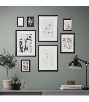 مجموعه 8 عددی قاب عکس ایکیا مدل KNOPPANG بهمراه پوستر رنگ مشکی با موضوع سوار بر موج