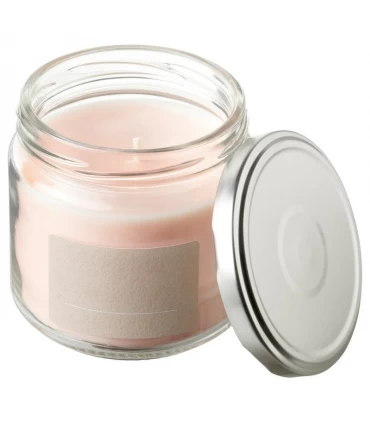 شمع معطر با ظرف شیشه ای درب دار ایکیا مدل ADELSYREN با رایحه گریپ فروت و گل رز 40 ساعتی
