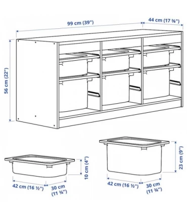 باکس سبد دار ایکیا مدل TROFAST اندازه 56×44×99 سانتیمتر بدنه سفید/سبد آبی