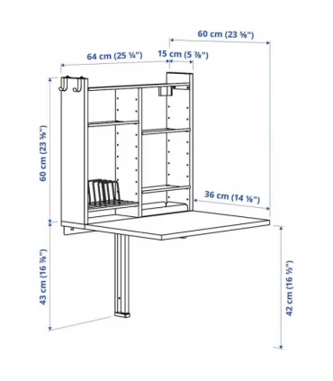 میز دیواری بهمراه فضای ذخیره سازی ایکیا مدل NORBERG اندازه 60×64 سانتیمتر رنگ سفید
