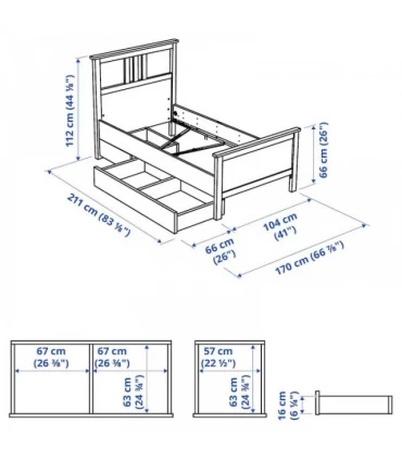 تختخواب یک نفره ایکیا مدل HEMNES با کفی Lonset و 2 کشو ذخیره سازی اندازه 90×200 سانتیمتر رنگ سفید