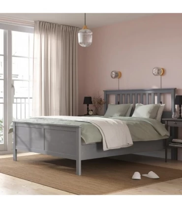 تختخواب دو نفره ایکیا مدل HEMNES بهمراه کفی Lindbaden عرض 160 سانتیمتر رنگ خاکستری