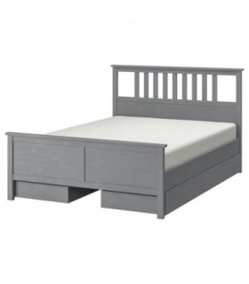 تختخواب یک نفره ایکیا مدل HEMNES با کفی Lindbaden و 4 کشو ذخیره سازی عرض 160 سانتیمتر رنگ خاکستری