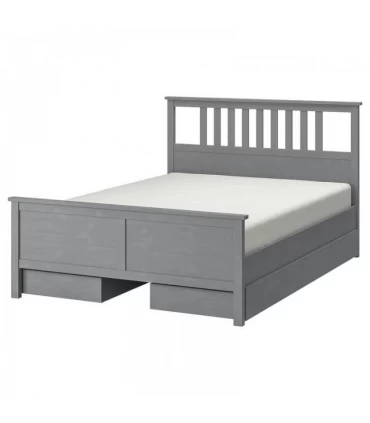 تختخواب یک نفره ایکیا مدل HEMNES با کفی Leirsund و 4 کشو ذخیره سازی عرض 160 سانتیمتر رنگ خاکستری