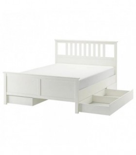 تختخواب یک نفره ایکیا مدل HEMNES با کفی Lindbaden و 4 کشو ذخیره سازی عرض 160 سانتیمتر رنگ سفید