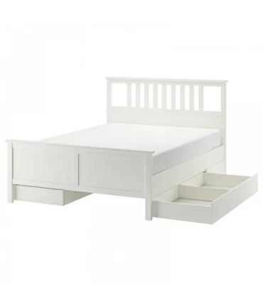 تختخواب یک نفره ایکیا مدل HEMNES با کفی Lindbaden و 4 کشو ذخیره سازی عرض 160 سانتیمتر رنگ سفید