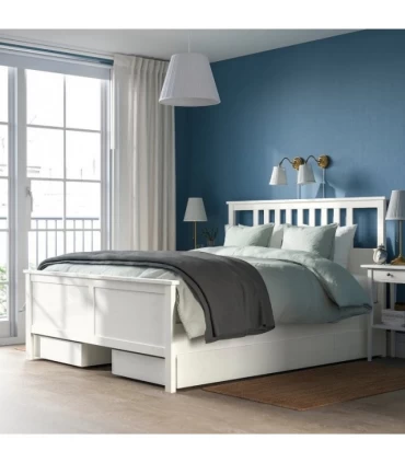 تختخواب یک نفره ایکیا مدل HEMNES با کفی Luroy و 4 کشو ذخیره سازی عرض 160 سانتیمتر رنگ سفید