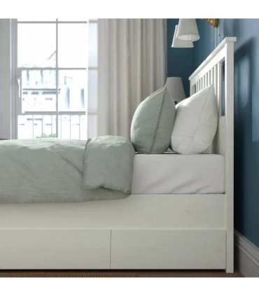 تختخواب یک نفره ایکیا مدل HEMNES با کفی Luroy و 4 کشو ذخیره سازی عرض 160 سانتیمتر رنگ سفید