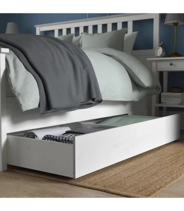 تختخواب یک نفره ایکیا مدل HEMNES با کفی Luroy و 4 کشو ذخیره سازی عرض 160 سانتیمتر رنگ سفید