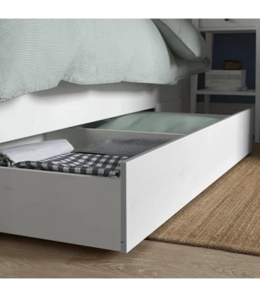 تختخواب یک نفره ایکیا مدل HEMNES با کفی Luroy و 4 کشو ذخیره سازی عرض 160 سانتیمتر رنگ سفید