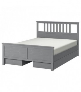 تختخواب یک نفره ایکیا مدل HEMNES با کفی Lindbaden و 4 کشو ذخیره سازی عرض 180 سانتیمتر رنگ خاکستری