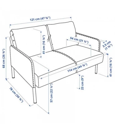 مبل دو نفره ایکیا مدل GLOSTAD رنگ خاکستری تیره