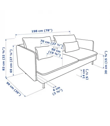 مبل راحتی سه نفره ایکیا مدل SODERHAMN دسته دار رنگ کرم Gransel