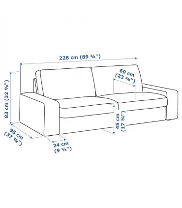 مبل راحتی سه نفره ایکیا مدل KIVIK روکش پارچه رنگ خاکستری روشن Tibbleby