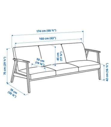 مبل 3 نفره ایکیا مدل EKENASET روکش پارچه رنگ بژ روشن Kilanda پایه چوبی